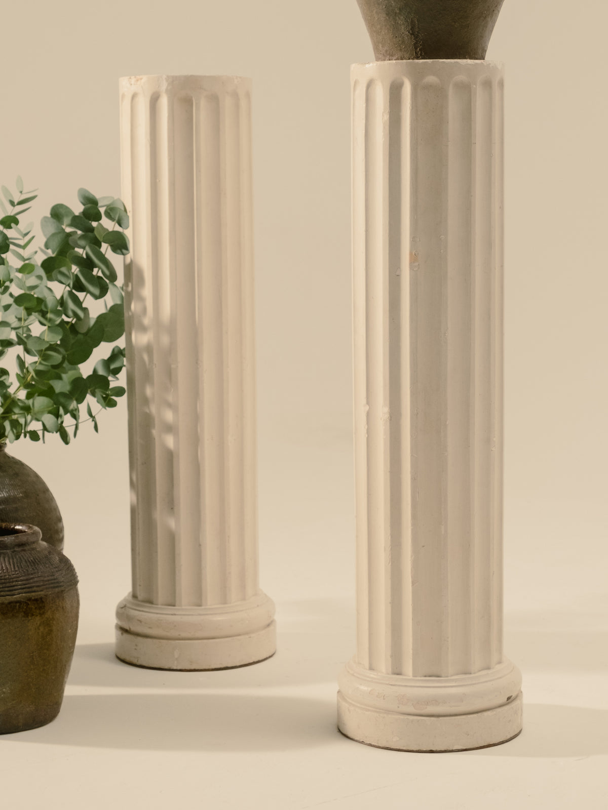 Pair of Fluted Plaster & Timber Plinths