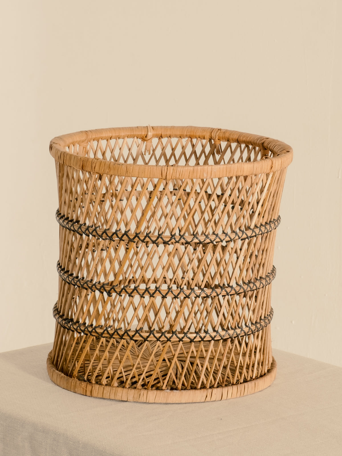 Vintage Woven Cane Waste Paper Basket