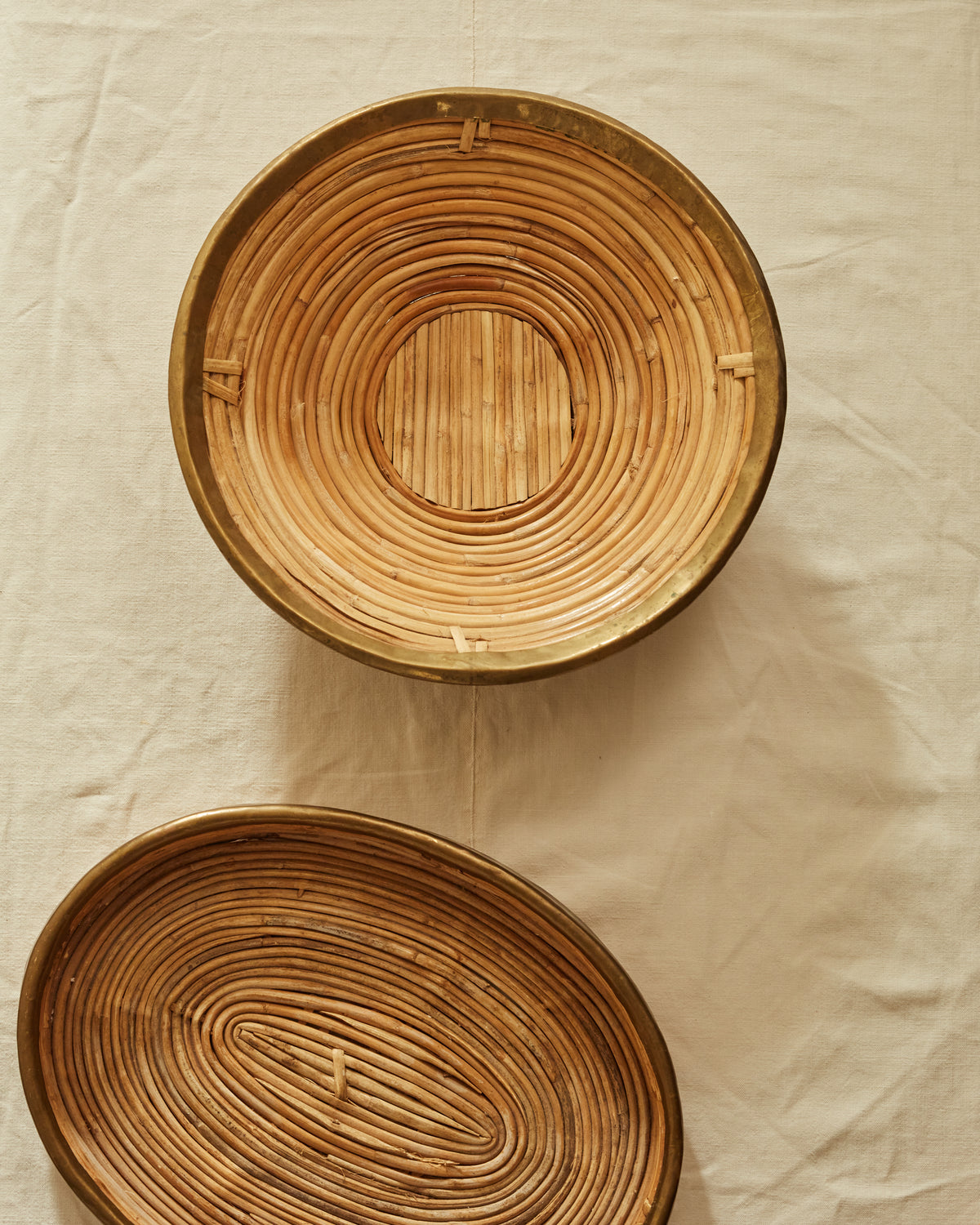 A Large Mid Century Bamboo Bowl in the Manner of Gabriella Crespi