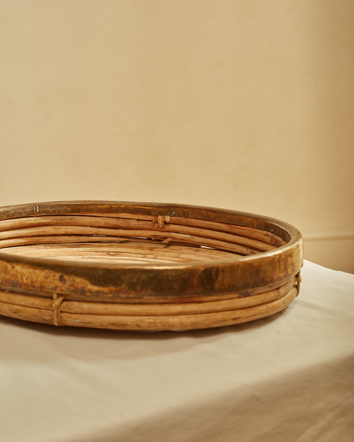 Oval Bamboo and Brass Tray in the Manner of Gabriella Crespi