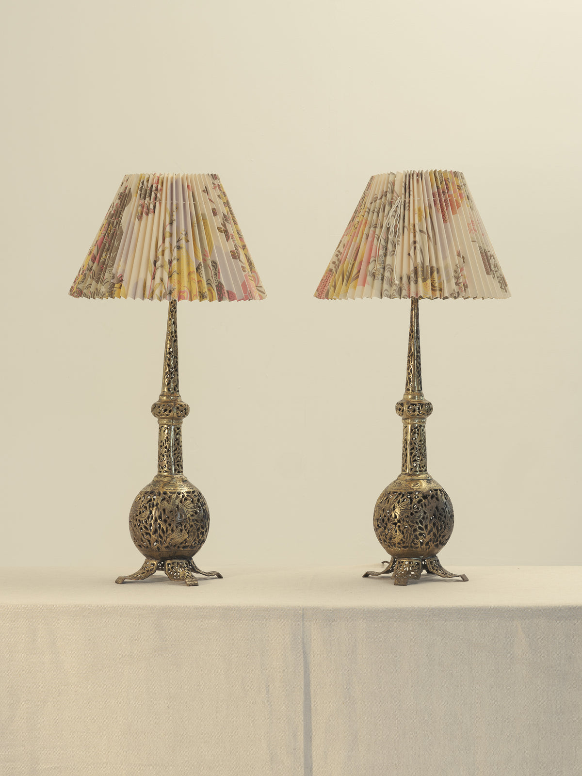 A Pair of Ornate Brass Gourd Lamp Bases