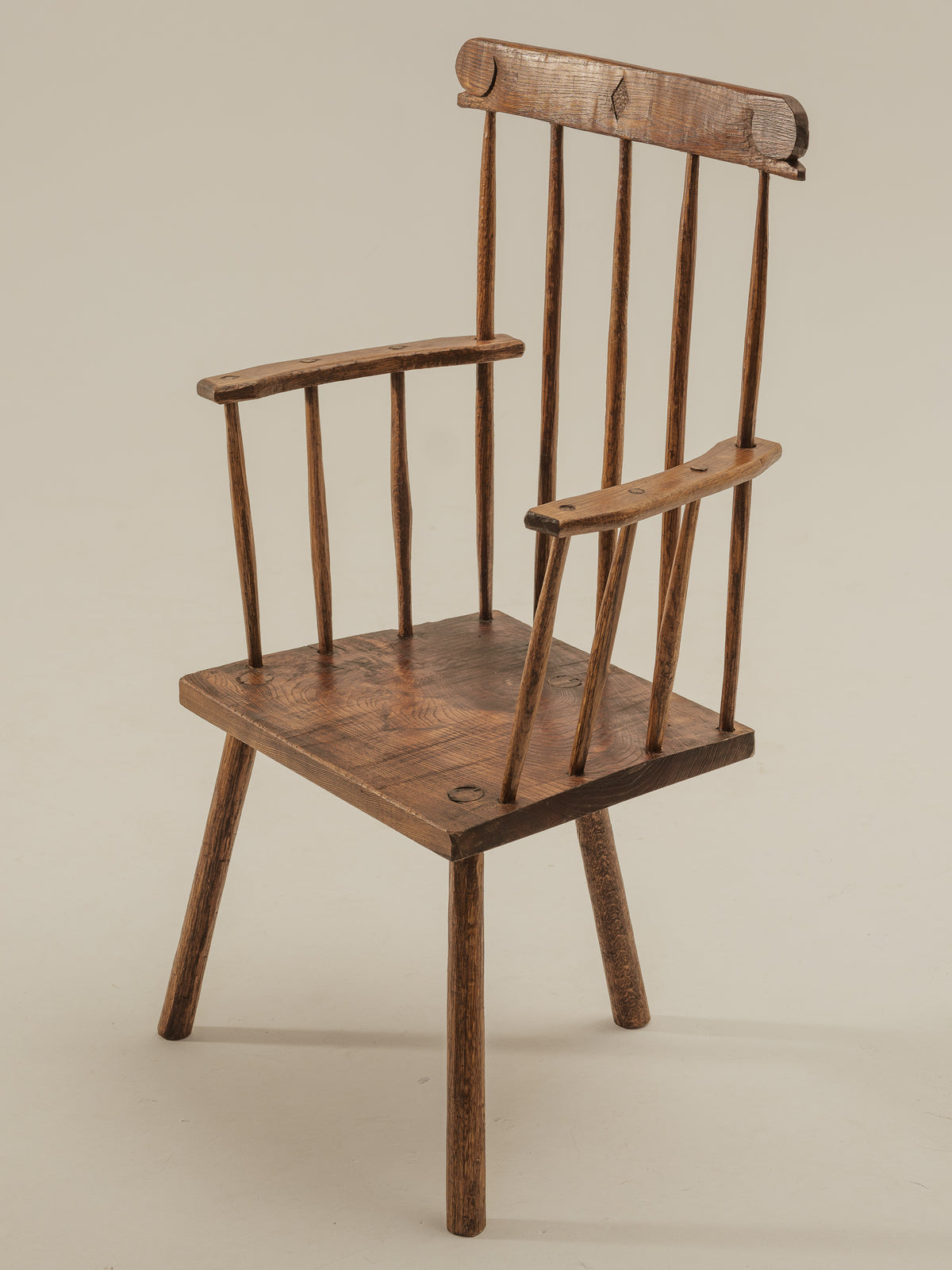 Primitive Three Legged Elm Chair