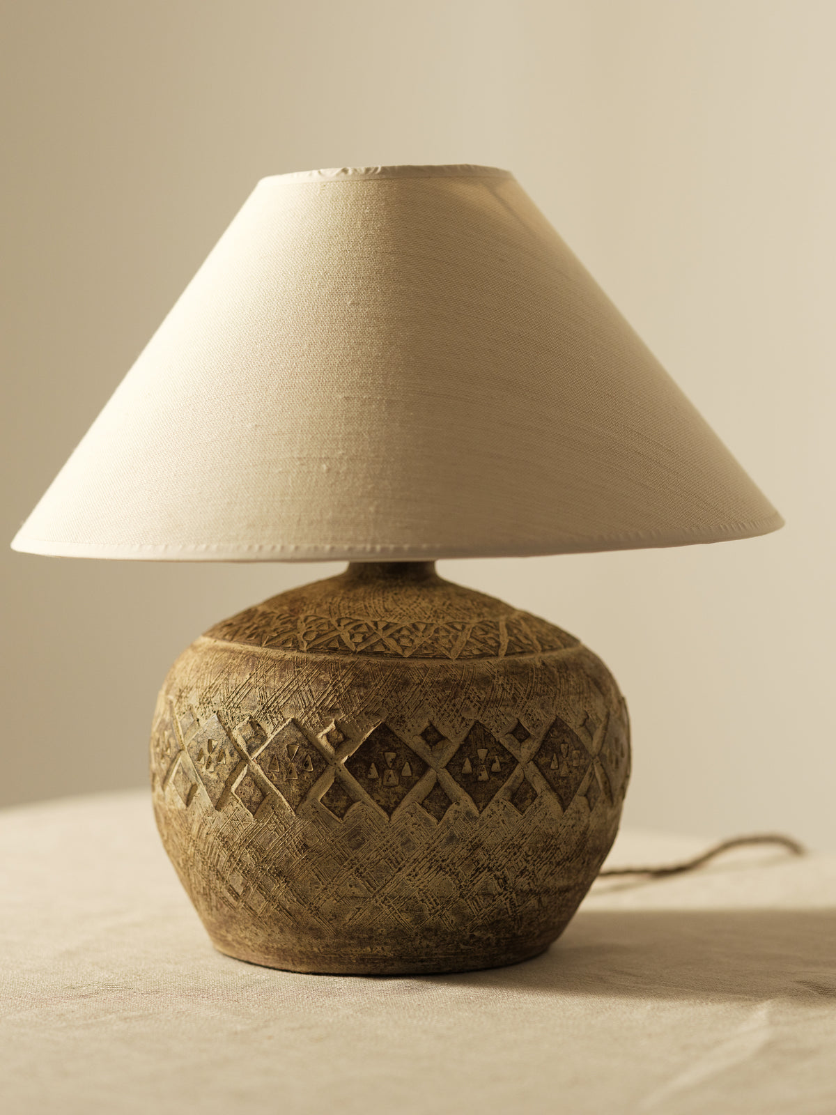 Ceramic Lamp with Diamond Frieze