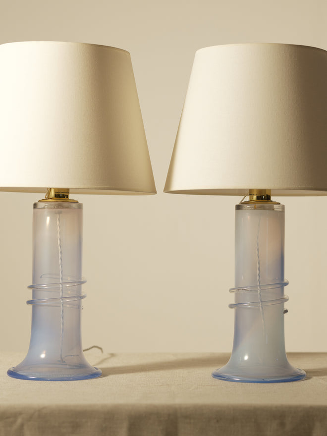 Pair of Blue Glass Lamps by Hannelore Dreutler
