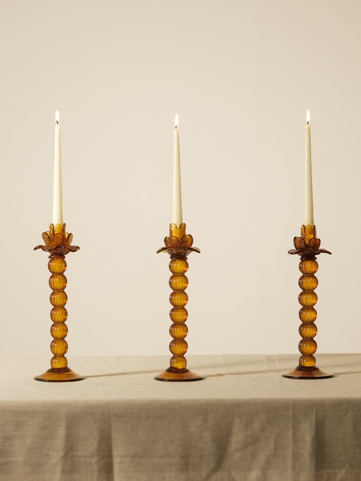 1970's Orange Blown Glass Candlesticks