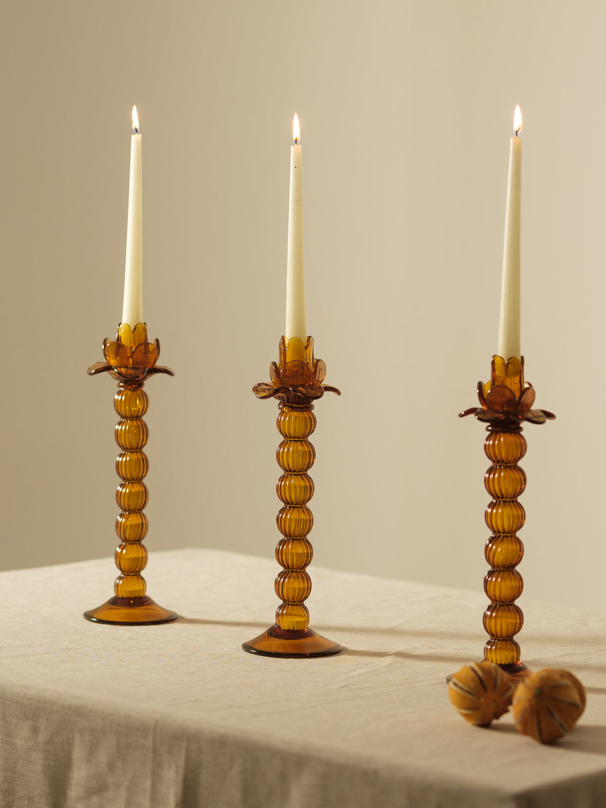 1970's Orange Blown Glass Candlesticks