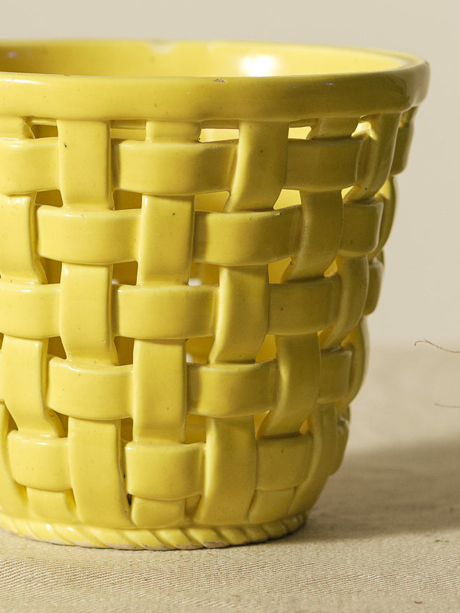 Vintage Basket Weave Ceramic Plant Pot