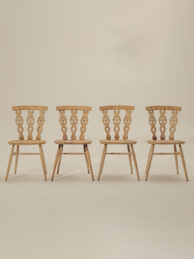 Set of 4 oak bleached dining chairs 1960s