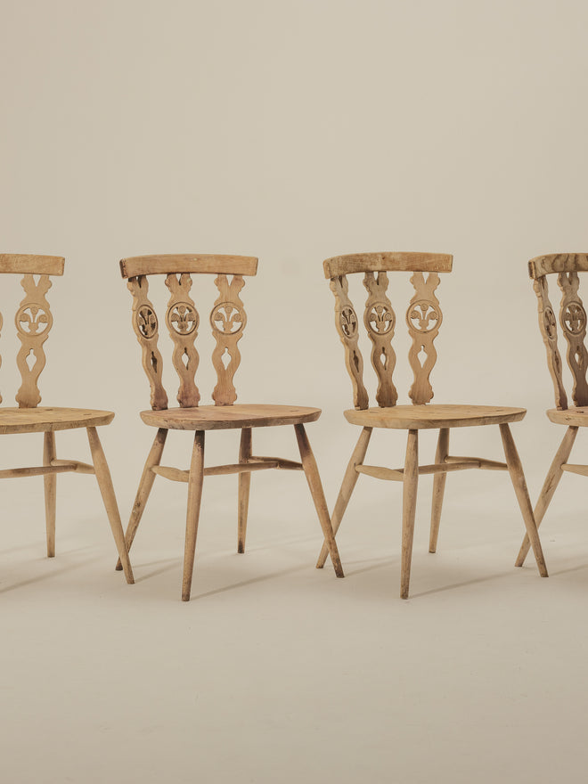 Set of 4 oak bleached dining chairs 1960s