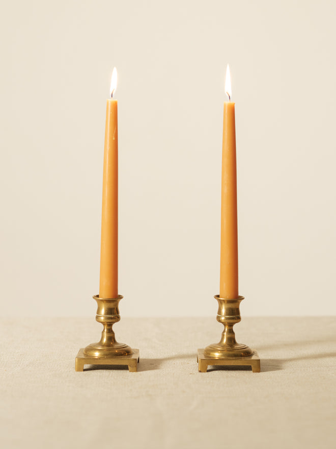 Pair of Simple Turned Brass Candlesticks