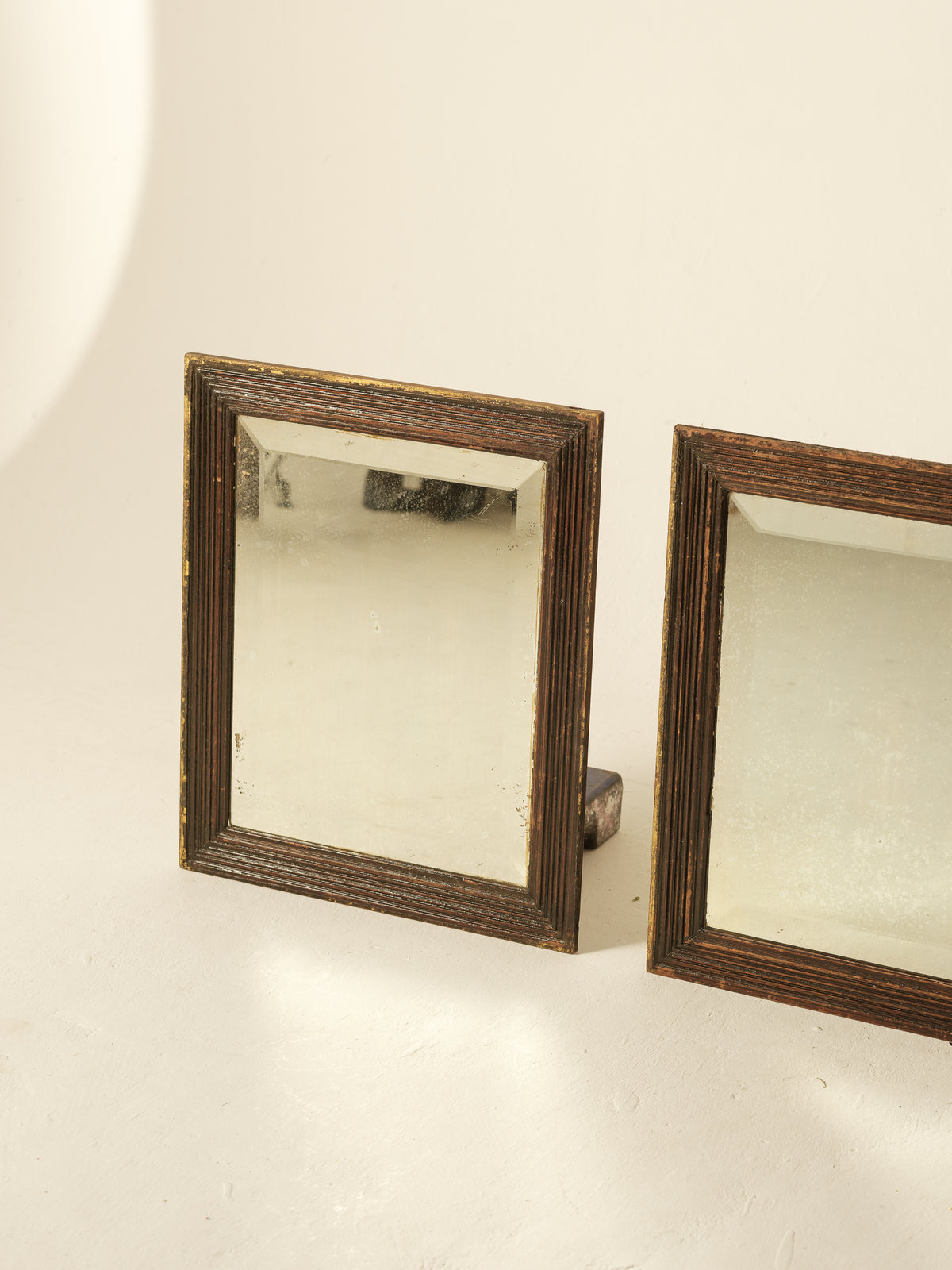 Pair of Bevelled Mirrors in Reeded Frames