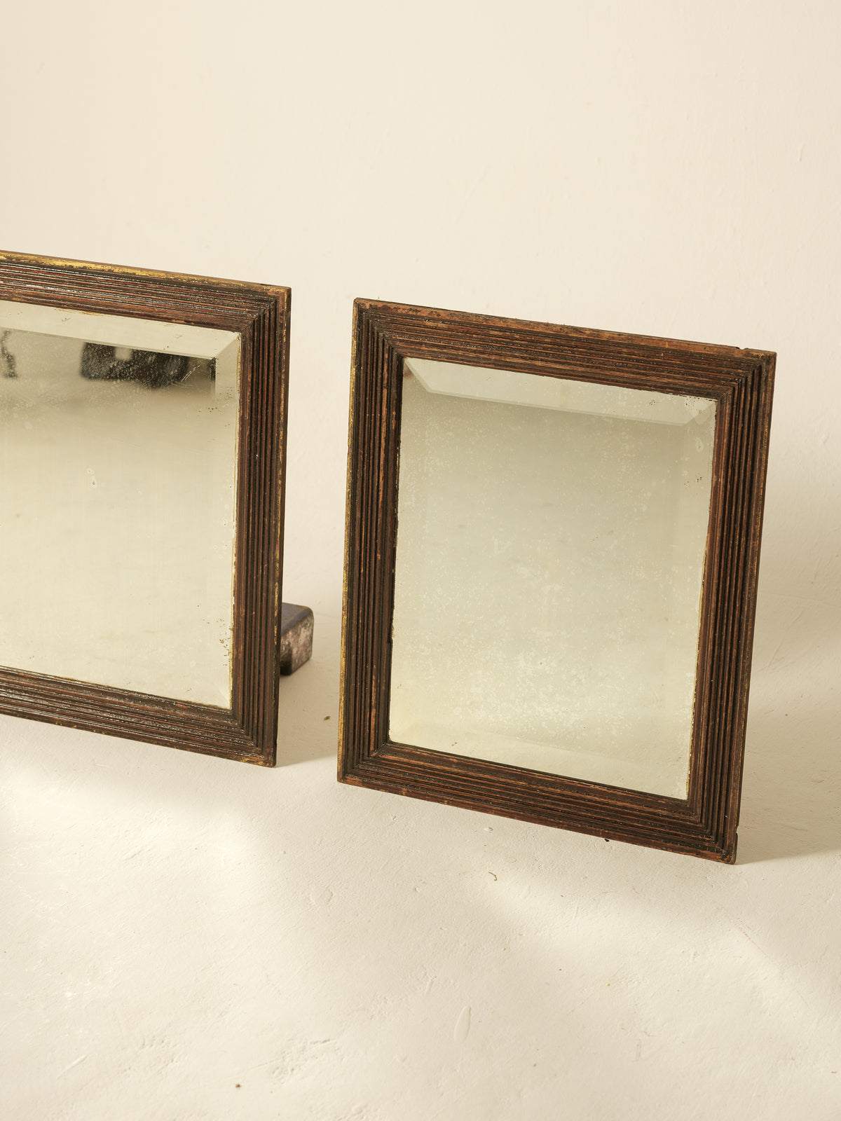 Pair of Bevelled Mirrors in Reeded Frames