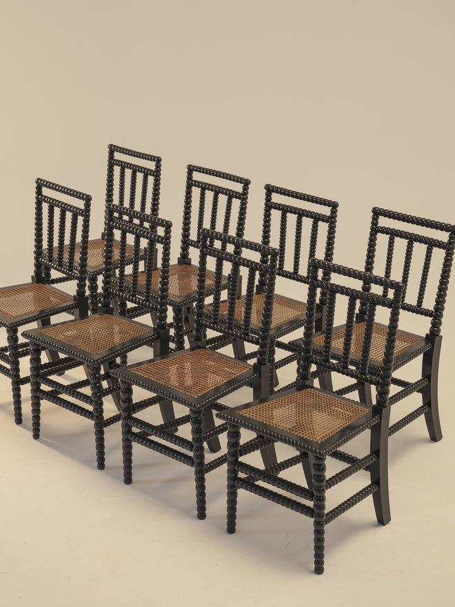 Set of Eight Ebonised Bobbin Chairs