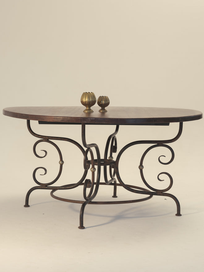 Ornate French Iron Work table with Brass Accents Round Table