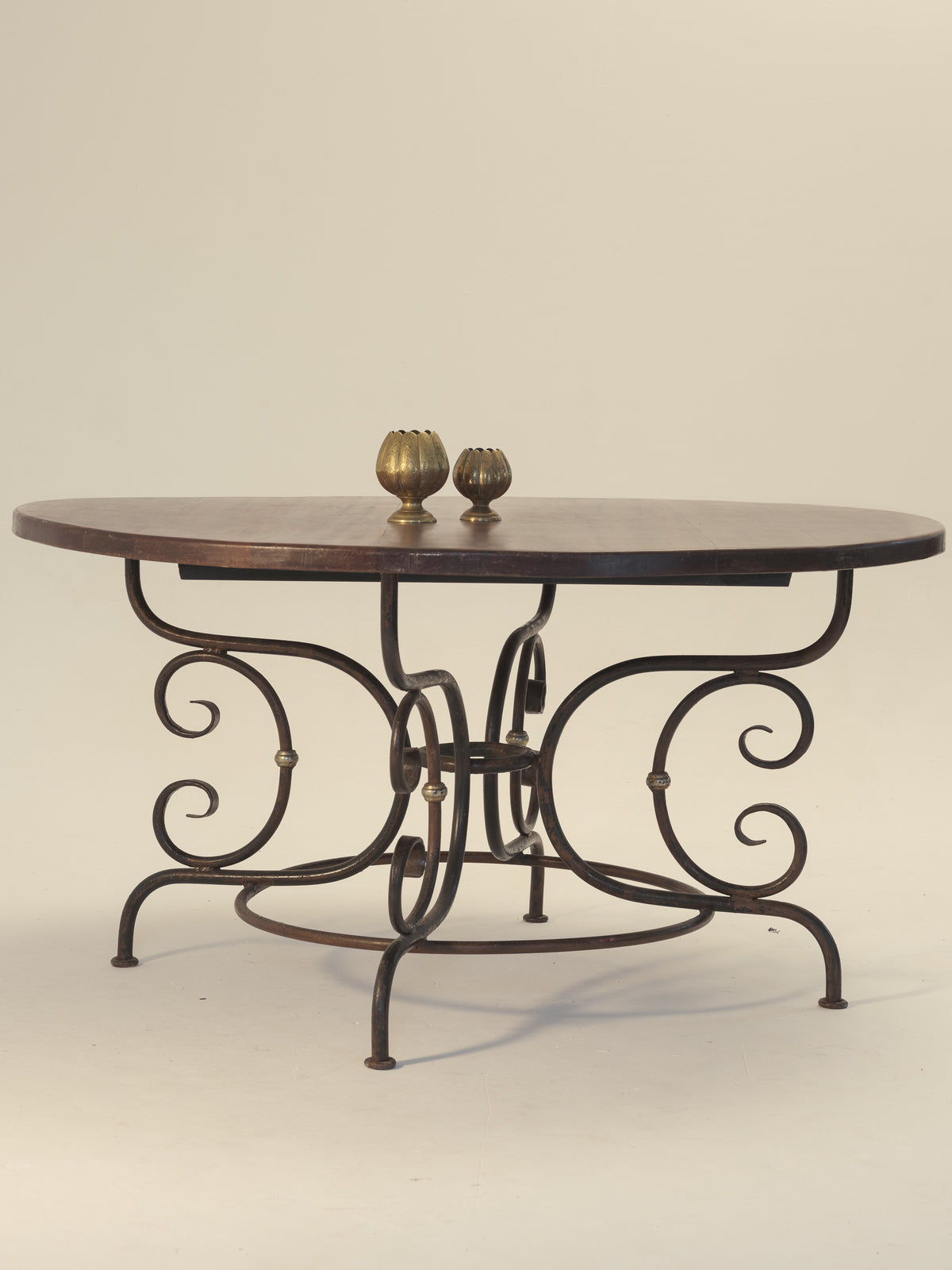 Ornate French Iron Work Table with Brass Accents