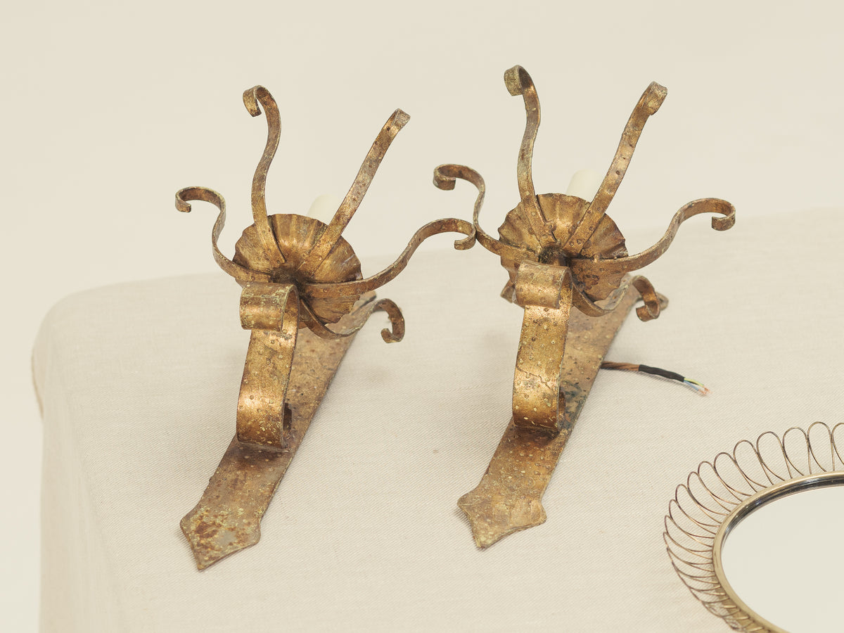 Pair of Electrified Spanish Mid Century Wall Sconces